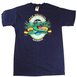 VTG New Orleans Gator Bayou Adventures Blue Single Stitch T-Shirt Graphic Tee